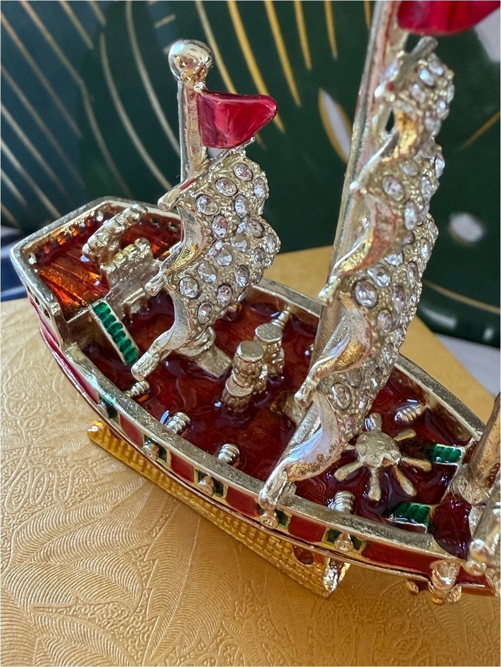 Pirate Ship Trinket Box Crystal Enamel Treasure Keepsake NIB - Picture 6 of 9